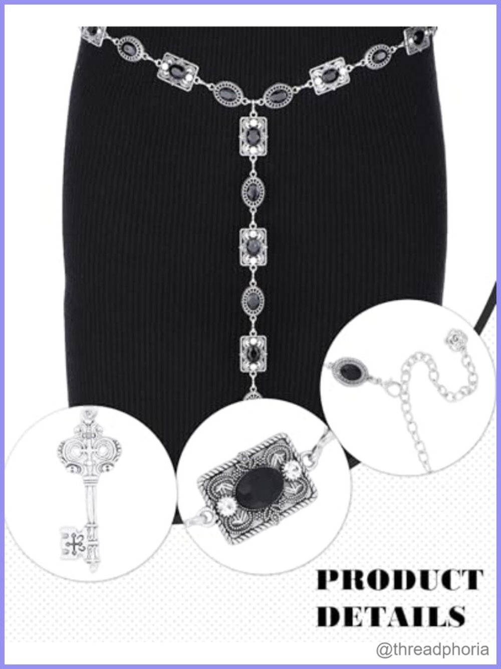 Medieval Renaissance Waist Chain Belt Rhinestone Adjustable Costume Accessory - Picture 2 of 5